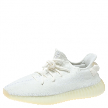 Pre Owned Yeezy x Adidas White Cotton Knit Boost 350 V2 Sneakers Size 48