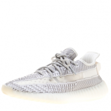Pre Owned Yeezy x Adidas Grey And White Cotton Knit Boost 350 V2 Static Non-Reflective Sneakers Size 40.5