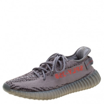 Pre Owned Yeezy x Adidas Grey Knit Fabric Beluga Boost 350 V2 Lace Up Sneakers Size 42