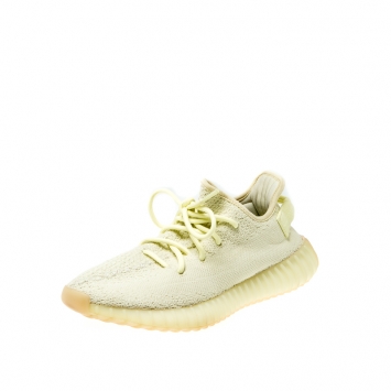 Pre Owned Yeezy x Adidas Yellow/Cream White Cotton Knit Boost 350 V2 Sneakers Size 39.5