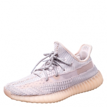 Pre Owned Yeezy x Adidas Light Pink/Grey Cotton Knit Boost 350 V2 Synth Non-Reflective Sneakers Size 41.5