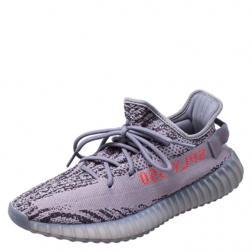 Pre Owned Yeezy X Adidas Grey/Black Cotton Knit Boost 350 V2 Sneakers Size 42