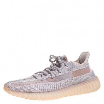 Pre Owned Yeezy x Adidas Light Pink/Grey  Knit Fabric Boost 350 V2 Synth Non-Reflective Sneakers Size 44
