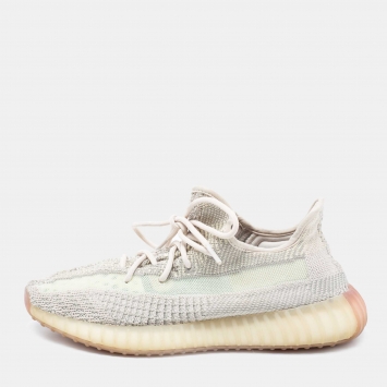 Pre Owned Yeezy x Adidas Beige/Grey Knit Fabric Boost 350 V2 Citrin Sneakers Size 43 1/3