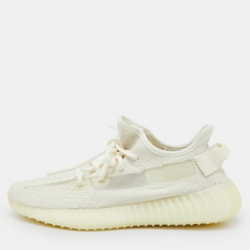 Pre Owned Yeezy x Adidas White Knit Fabric Boost 350 V2 Bone Sneakers Size 38 2/3