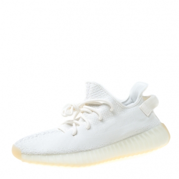 Pre Owned Yeezy x Adidas Cream White Cotton Knit Boost 350 V2 Sneakers Size 44