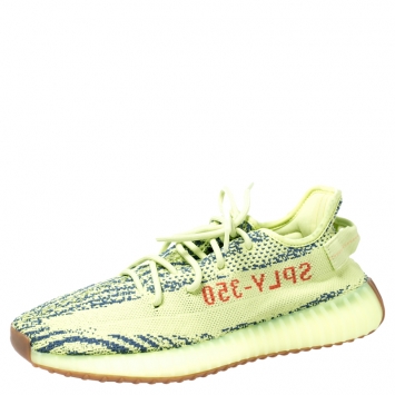 Pre Owned Yeezy x Adidas Yellow/Grey Cotton Knit Zebra Boost 350 V2 Sneakers Size 42