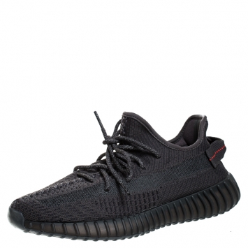 Pre Owned Yeezy x Adidas Black Cotton Knit And Mesh Boost 350 V2 Sneakers Size 42