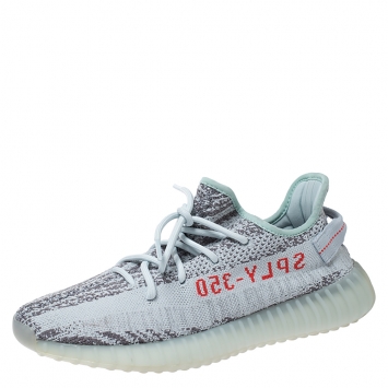 Pre Owned Yeezy x Adidas Mint Green/Grey Cotton Knit Boost 350 V2 Zebra Sneakers Size FR 44