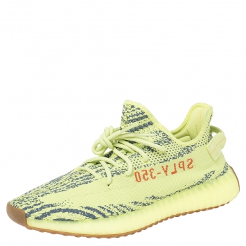 Pre Owned Yeezy x Adidas Green Cotton Knit Semi Frozen Boost 350 V2 Sneakers Size 46 2/3