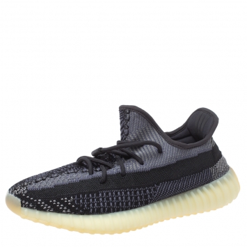 Pre Owned Adidas Yeezy Black Cotton Knit Boost 350 V2 Carbon Sneakers Size 44 2/3