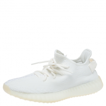 Pre Owned Yeezy x Adidas Cotton Knit Boost 350 V2 Triple White Sneakers Size 40 2/3