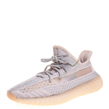Pre Owned Yeezy x Adidas Light Pink/Grey Cotton Knit Boost 350 V2 Synth Non-Reflective Sneakers Size 44