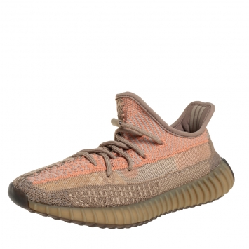 Pre Owned Yeezy x adidas Brown Knit Fabric Boost 350 Sand Taupe Sneakers Size 39 1/3