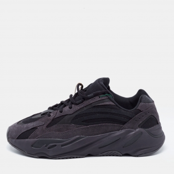 Pre Owned Yeezy x adidas Dark Grey Suede and Fabric Boost 700 Vanta Low Top Sneakers Size 43 1/3