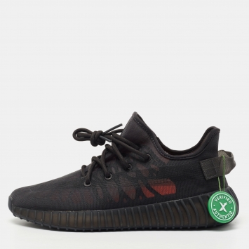 Pre Owned adidas Yeezy Black Mesh Boost 350 V2 Mono Cinder Sneakers Size 42