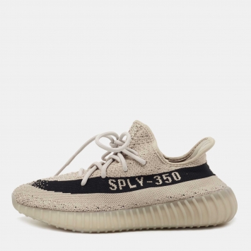 Pre Owned Yeezy x Adidas Grey/Black Knit Fabric Boost 350 V2 Slate Sneakers Size 42