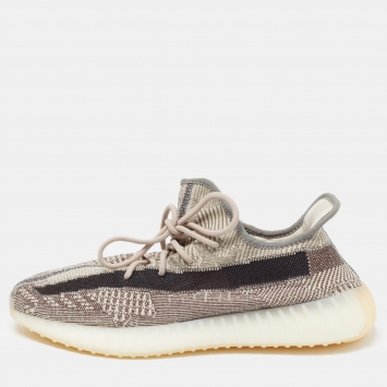Pre Owned Yeezy x Adidas Brown/White Knit Fabric Boost 350 V2 Zyon Sneakers Size 46 2/3