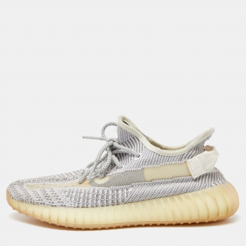 Pre Owned Yeezy x Adidas Grey/White Knit Fabric Boost 350 V2 Static Non Reflective Sneakers Size 42