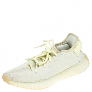 Pre Owned Yeezy x Adidas Light Yellow Cotton Knit Boost 350 V2 Sneakers Size 36