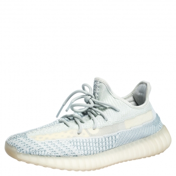 Pre Owned Yeezy x Adidas White/Green Cotton Knit Boost 350 V2 Sneakers Size 42.5