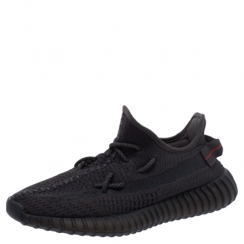 Pre Owned Yeezy x Adidas Black Cotton Knit Pirate Black Boost 350 Sneakers Size 42