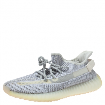 Pre Owned Yeezy x Adidas Grey/White Cotton Knit Boost 350 V2 Static Non Reflective Sneakers Size 42 2/3
