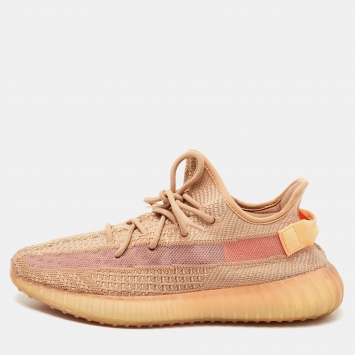 Pre Owned Yeezy x Adidas Orange Knit Fabric Boost 350 V2 Clay Sneakers Size 43 1/3