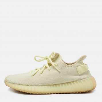 Pre Owned Yeezy x Adidas Green Knit Fabric Boost 350 V2 Butter Sneakers Size 44 2/3
