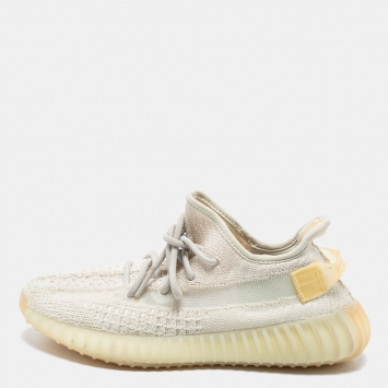 Pre Owned Yeezy x Adidas Off-White Knit Fabric Boost 350 V2 Light Low-Top Sneakers Size 38 2/3