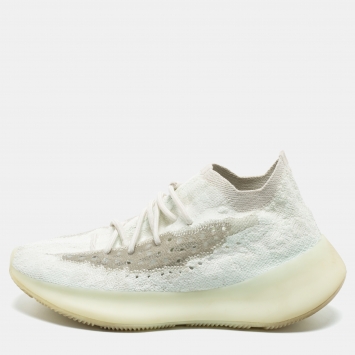 Pre Owned Yeezy x Adidas White Knit Fabric Boost 380 Calcite Glow Sneakers Size 43 1/3