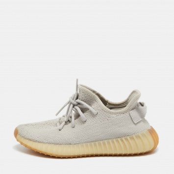 Pre Owned Yeezy x Adidas Grey Knit Fabric Boost 350 V2 Sesame Sneakers Size 38