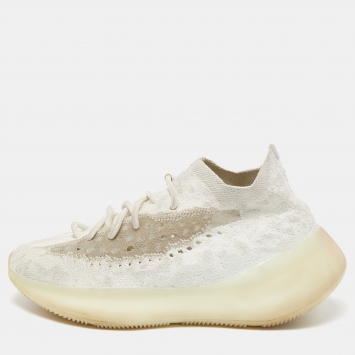 Pre Owned Yeezy x Adidas White/Beige Knit Fabric Boost 380 Calcite Glow Sneakers Size 40 2/3