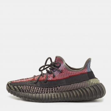 Pre Owned Yeezy x Adidas Black Knit Fabric Boost 350 V2 Yecheil Sneakers Size 43 1/3