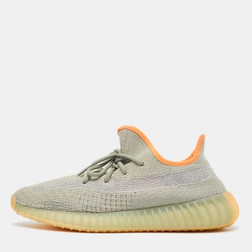 Pre Owned Yeezy x Adidas Green Knit Fabric Boost 350 V2 Desert Sage Sneakers Size 43 1/3