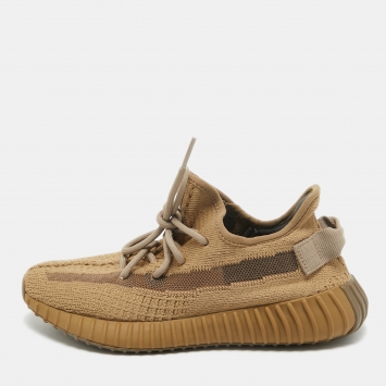 Pre Owned Yeezy x Adidas Brown Knit Fabric Boost 350 V2 Earth Sneakers Size 38 2/3