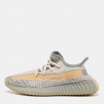 Pre Owned Yeezy x Adidas Grey/White Knit Fabric Boost 350 V2 Israfil Sneakers Size 36 2/3