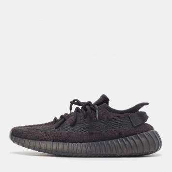 Pre Owned Yeezy x Adidas Black Knit Fabric and Mesh Boost 350 V2 Onyx Sneakers Size 43 1/3