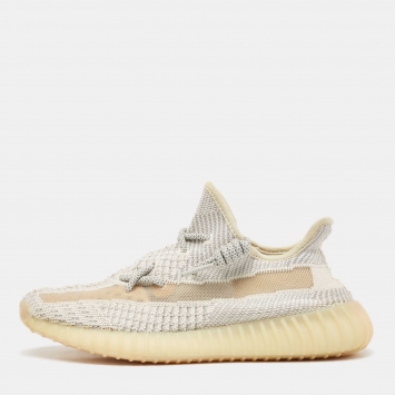 Pre Owned Yeezy x Adidas Grey Knit Fabric Lundmark Boost 350 V2 Non-Reflective Sneakers Size 39 1/3