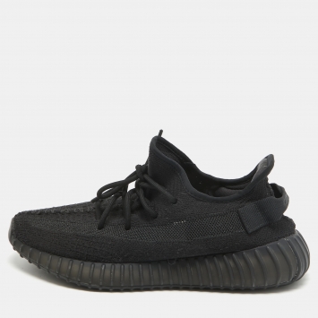 Pre Owned Yeezy x Adidas Black Knit Fabric Boost 350 V2 Onyx Sneakers Size 42