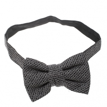 Pre Owned Yves Saint Laurent Monochrome Textured Silk Jacquard Bow Tie