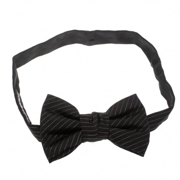 Pre Owned Yves Saint Laurent Black Lurex Striped Silk Bow Tie