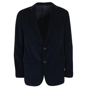 Pre Owned Z Zegna Harry Rosen Navy Blue Checked Velvet Drop 8 Deco Blazer XXL