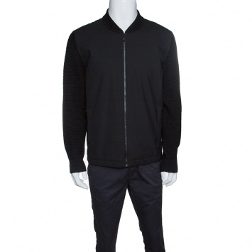 Pre Owned Z Zegna Techmerino Black Wool Zip Front Jacket L