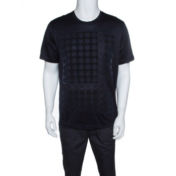 Pre Owned Z Zegna Navy Blue Pentagon Flock Printed Short Sleeve T-Shirt XL