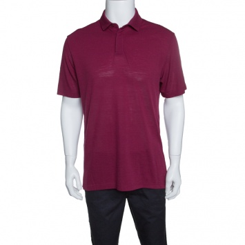 Pre Owned Z Zegna Techmerino Burgundy Honeycomb Knit Polo T-Shirt L