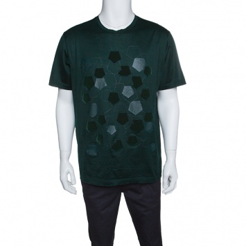 Pre Owned Z Zegna Green Pentagon Flock Printed Short Sleeve T-Shirt XL
