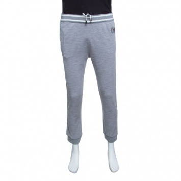 Pre Owned Z Zegna Techmerino Grey Contrast Striped Wool Logo Patch Jogger Pants M