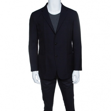 Pre Owned Z Zegna Navy Blue Textured Cotton Wool Turati Blazer XL