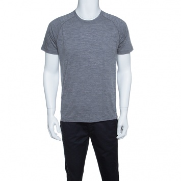 Pre Owned Z Zegna Techmerino Grey Wool Crew Neck T-Shirt M